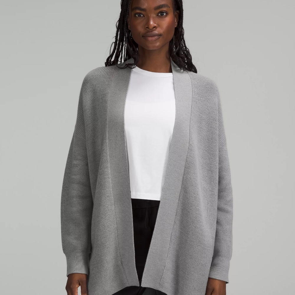 Lululemon Merino Wool-Blend Ribbed Long Wrap Sweater Gray